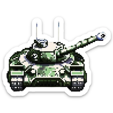 Military tank with cannon in pixel art style sticker