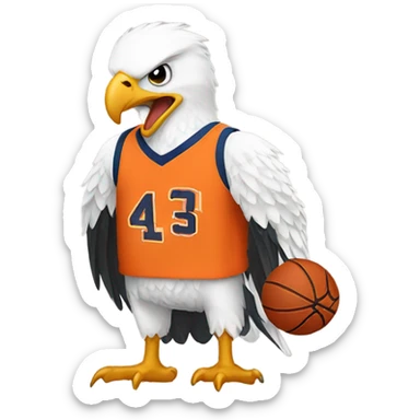 Bald eagle wearing orange basketball jersey sticker