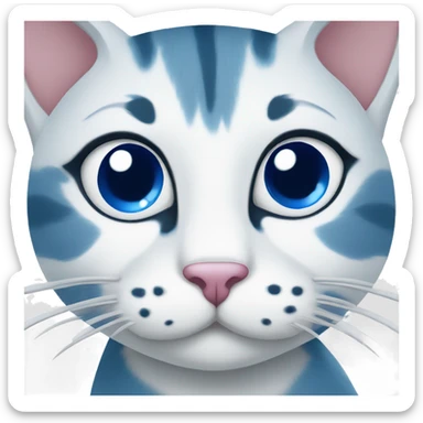 spotted blue and white cartoon cat with a blue right ear, and a spot around the right eye sticker