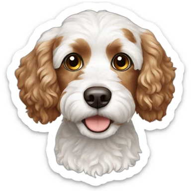 White medium sized cavapoo dog with brown spots sticker