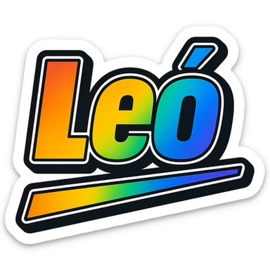 Leó name in modern gradient font with precise Hungarian characters, dark outline, extra bold, prominent white letter border, dynamic slanted underline, rainbow color gradient, 1000x1000 px, PNG, transparent background sticker