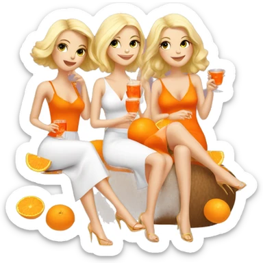 Three beautiful blond girls drinking aperol sitting on oranges sticker