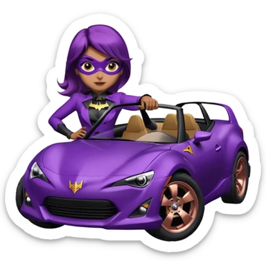 60’s Batgirl themed Satin black and rose gold Scion FR-S hot rod off road capable (tight fitting purple suit on her) sticker
