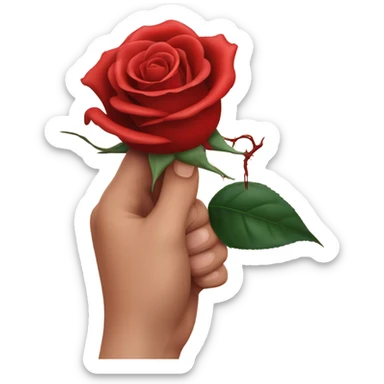 An image of a hand holding a rose, with a thorn piercing the skin, showing , symbolizing the pain of beauty or love sticker