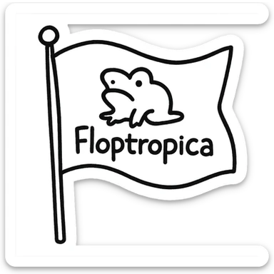 hand-drawn outlined flag on a stick with a quirky 'Floptropica' symbol sticker