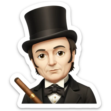 Isambard Kingdom Brunel with a top hat and cigar sticker