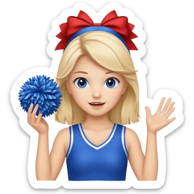 football cheerleader, holding a cheering pom, blue sticker
