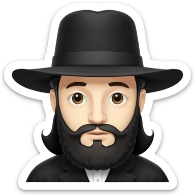 Hasidic Jewish man with wide-brimmed black hat, curled side locks, short beard, traditional attire, neutral expression sticker