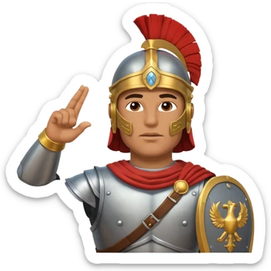 an ancient roman republic soldier doing a salute where he points all his fingers to the sky with right hand sticker