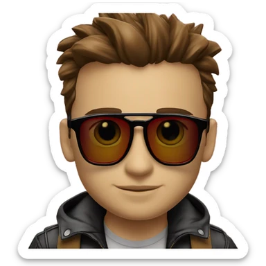 Joven calvo con gafas de sol ray ban predator y camisa cuadros roja y negra sticker