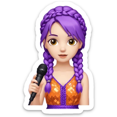 girl in orange blink dress, purple braided hair, holding a mic



















 sticker