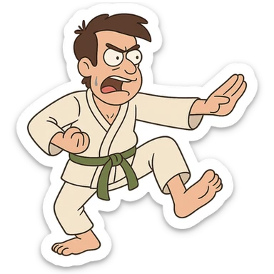 flat toon style karate costume with green belt sticker