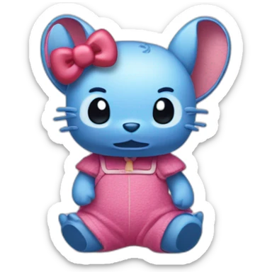 Stitch faisant un câlin à Hello Kitty sticker