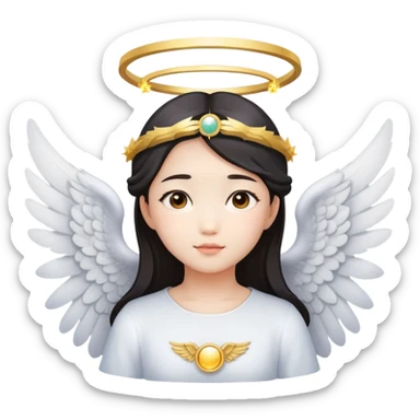Asian girl with angel wings and halo sticker