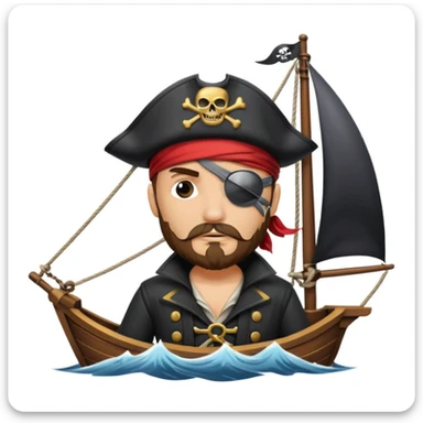 pirate with eye sailing a ship in strom sea background sticker