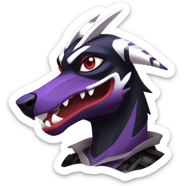 Black Cool Edgy Nargacuga-Houndoom-Garchomp-Noivern Fakémon  with White and Red and purple and black Edgy markings sticker
