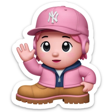 Kirby the cartoon character with timberland boots and a new york Yankee cap sticker