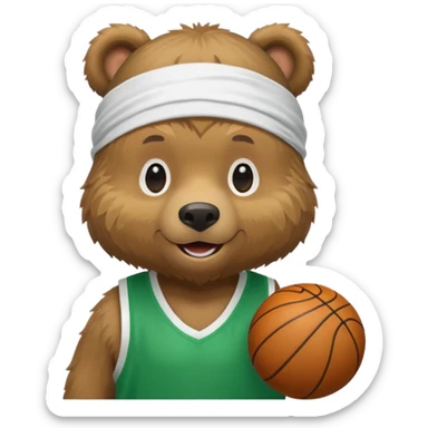 cute Russian grizzly bear wearing a white durag and a green basketball jersey sticker
