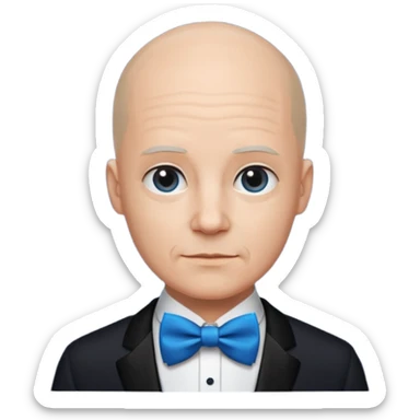 Bald with blue bow tie, midnight balck dress, middle age. sticker