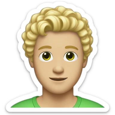 blonde twenty year old guy with side part down perm hair and green eyes sticker