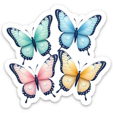 Three pastel colorful butterflies flying sticker
