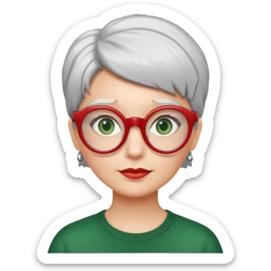 visage femme a lunettes pas épaisse ronde rouge avec cheveux courts gris-blancs aux yeux verts sticker