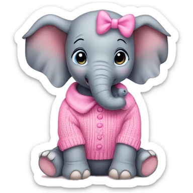 Baby elephant wearing pink sweater and bow sticker