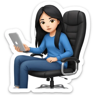 girl that is moving in their chair of work but its not disable just lazy with black long hair and skin a bit latin  sticker