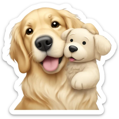 English cream golden retriever holding bear plushy sticker