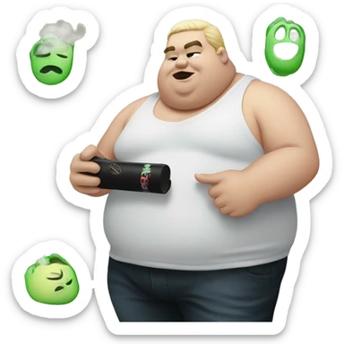 fat white boy with black hair smoking a vape sticker