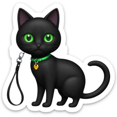 black cat walking on a leash sticker