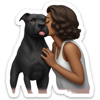 Cool Brunette kissing big black pitbull dog sticker