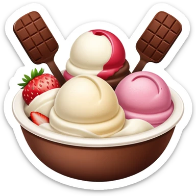 Neapolitan ice cream scoops in a bowl no spoon sticker