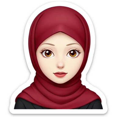 A girl wearing dark red hijab with pale skin sticker