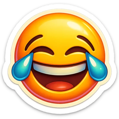 A laughing to tears emoji sticker in retro stickers style, with a vintage design and bright colors sticker