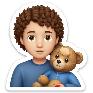 curly hair boy with bear  sticker