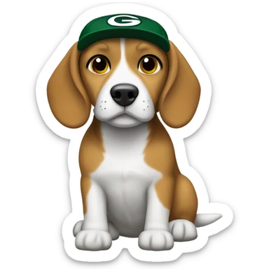 Beagle wearing a Green Bay packer hat sticker