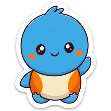 cute blue character with playful, flirty expression, detailed features sticker