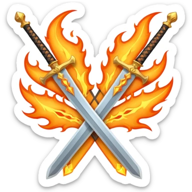Fully golden on fire two royal swords crossed sticker
