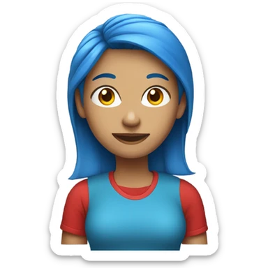 a woman with blue hair in red tshirt sticker