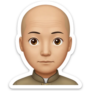 chineese man with a bald head and PONYTAIL coming out in the middle sticker