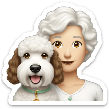 little white poodle and brown haired older woman sticker