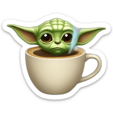A Yoda turned into a cup of coffee sticker