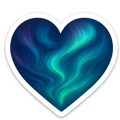 heart with a swirling aurora pattern, digital illustration, no background sticker