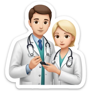 Doctor in white coat examining patient with stethoscope during cancer screening, medical checkup in clinic sticker