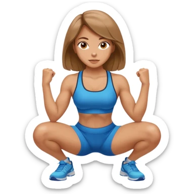 Beautiful woman with light brown shoulder length hair popping a squat without any weights sticker
