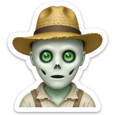 ghost farmer portrait, head and shoulders only, straw hat, spooky pale face, cracked skin, haunted vibe, 3D cartoon, mobile game icon style, clean background, no text, no watermark
 
 sticker