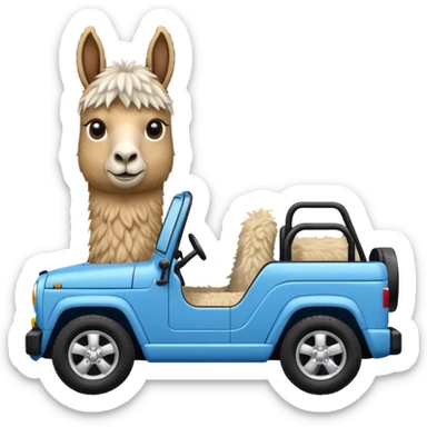 Llama driving a blue jeep sticker