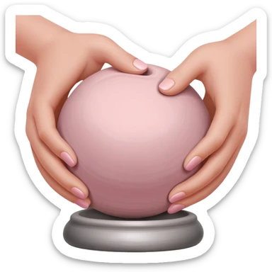 two hands kneading a pink ball of clay over a silver pottery wheel without the clay touching the wheel sticker
