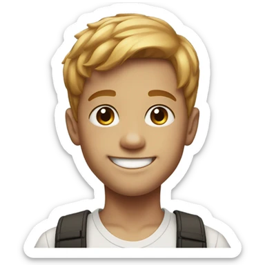 smiling boy with short, business-cut, reddish-blonde hair and freckles portrait sticker